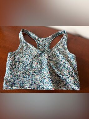 Blue Ditsy SAGE COLLECTIVE Print Racerback Sports Bra - Pink, Teal & White
